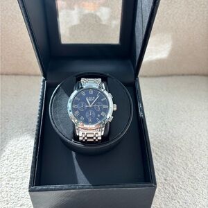 Men's Silver and Blue Watch